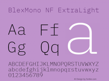 Blex Mono ExtraLight Nerd Font Complete Mono Windows Compatible Version 2.000图片样张