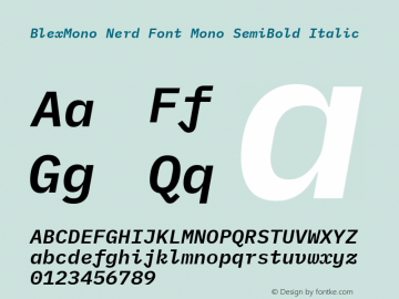 Blex Mono SemiBold Italic Nerd Font Complete Mono Version 2.000图片样张