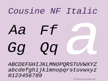 Cousine Italic Nerd Font Complete Mono Windows Compatible Version 1.21图片样张
