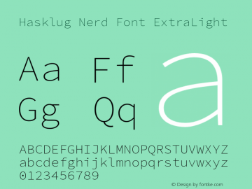 Hasklug ExtraLight Nerd Font Complete Version 2.032;hotconv 1.0.117;makeotfexe 2.5.65602图片样张