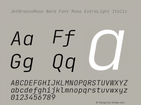 JetBrains Mono ExtraLight Italic Nerd Font Complete Mono Version 2.225; ttfautohint (v1.8.3)图片样张