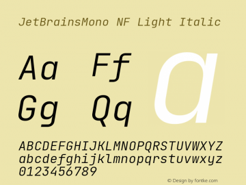 JetBrains Mono Light Italic Nerd Font Complete Mono Windows Compatible Version 2.225; ttfautohint (v1.8.3)图片样张