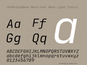 JetBrains Mono Light Italic Nerd Font Complete Mono Version 2.225; ttfautohint (v1.8.3)图片样张