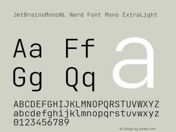 JetBrains Mono NL ExtraLight Nerd Font Complete Mono Version 2.225; ttfautohint (v1.8.3)图片样张