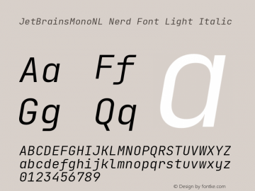 JetBrains Mono NL Light Italic Nerd Font Complete Version 2.225; ttfautohint (v1.8.3)图片样张