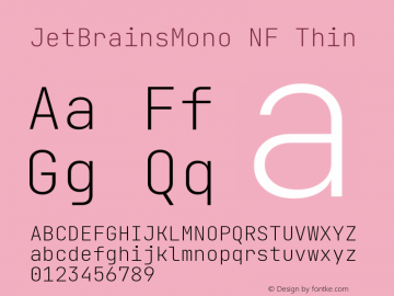 JetBrains Mono Thin Nerd Font Complete Windows Compatible Version 2.225; ttfautohint (v1.8.3)图片样张