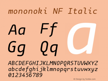mononoki Italic Nerd Font Complete Windows Compatible Version 1.001图片样张