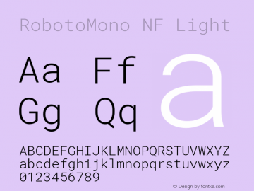 Roboto Mono Light Nerd Font Complete Windows Compatible Version 2.000986; 2015; ttfautohint (v1.3)图片样张