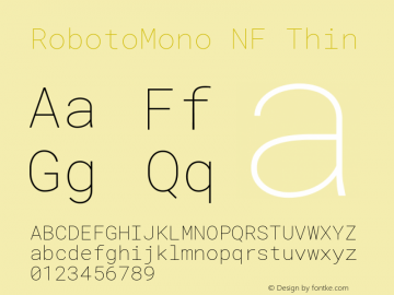 Roboto Mono Thin Nerd Font Complete Windows Compatible Version 2.000986; 2015; ttfautohint (v1.3)图片样张