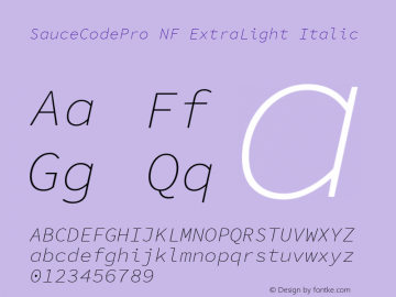 Sauce Code Pro ExtraLight Italic Nerd Font Complete Windows Compatible Version 1.050;PS 1.000;hotconv 16.6.51;makeotf.lib2.5.65220图片样张