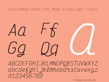 Victor Mono ExtraLight Italic Nerd Font Complete Mono Version 1.410图片样张