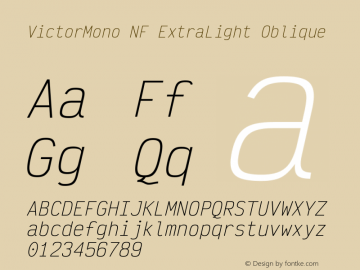 Victor Mono ExtraLight Oblique Nerd Font Complete Windows Compatible Version 1.410图片样张
