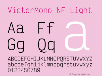 Victor Mono Light Nerd Font Complete Windows Compatible Version 1.410图片样张