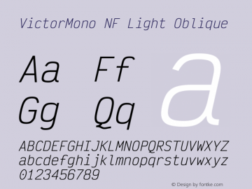 Victor Mono Light Oblique Nerd Font Complete Windows Compatible Version 1.410图片样张