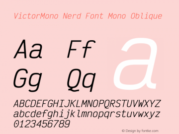 Victor Mono Oblique Nerd Font Complete Mono Version 1.410图片样张