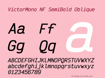 Victor Mono SemiBold Oblique Nerd Font Complete Windows Compatible Version 1.410图片样张