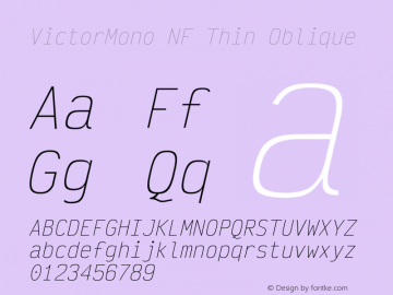 Victor Mono Thin Oblique Nerd Font Complete Windows Compatible Version 1.410图片样张