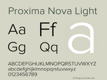 Proxima Nova Light Version 1.00;December 18, 2018;FontCreator 11.5.0.2427 32-bit图片样张