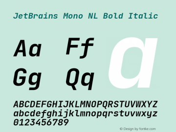 JetBrains Mono NL Bold Italic Version 2.242; ttfautohint (v1.8.3)图片样张