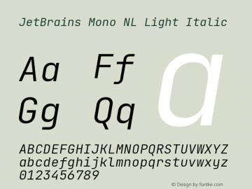 JetBrains Mono NL Light Italic Version 2.242; ttfautohint (v1.8.3)图片样张