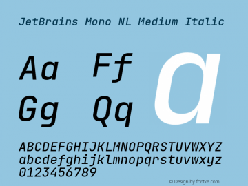 JetBrains Mono NL Medium Italic Version 2.242; ttfautohint (v1.8.3)图片样张
