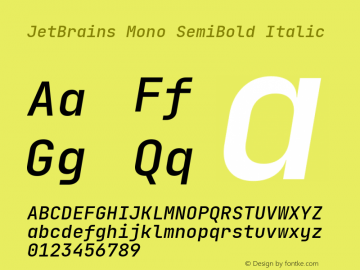 JetBrains Mono SemiBold Italic Version 2.242; ttfautohint (v1.8.3)图片样张