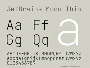 JetBrains Mono Thin Version 2.242; ttfautohint (v1.8.3)图片样张