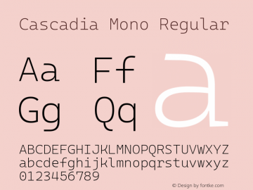 Cascadia Mono ExtraLight Version 2009.022; ttfautohint (v1.8.3)图片样张