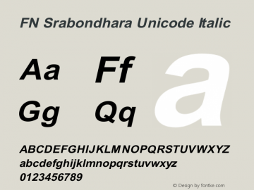 FN ‍Srabondhara Unicode Italic FN ‍Srabondhara is a Free Bengali font, Designed by Mashrafean Mahadi & Developed by Masuda Akter Lima图片样张