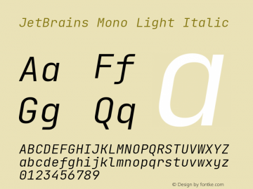 JetBrains Mono Light Italic Version 2.241; ttfautohint (v1.8.3)图片样张