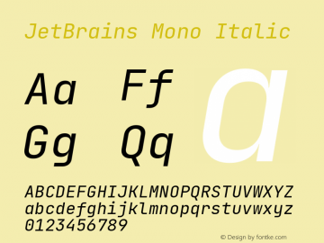 JetBrains Mono Italic Version 2.241; ttfautohint (v1.8.3)图片样张