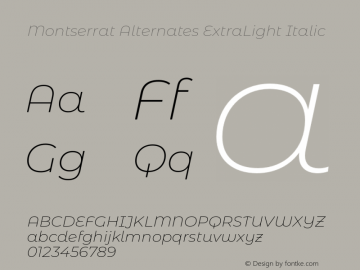 Montserrat Alternates ExtraLight Italic Version 7.221;hotconv 1.0.109;makeotfexe 2.5.65596图片样张
