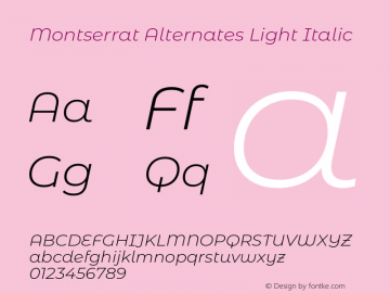 Montserrat Alternates Light Italic Version 7.221;hotconv 1.0.109;makeotfexe 2.5.65596图片样张