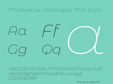 Montserrat Alternates Thin Italic Version 7.221;hotconv 1.0.109;makeotfexe 2.5.65596图片样张