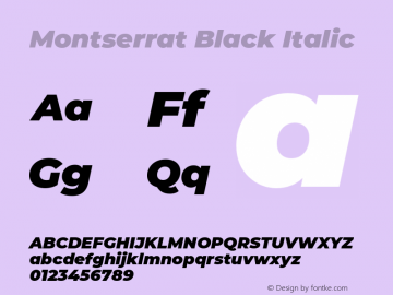 Montserrat Black Italic Version 7.221;hotconv 1.0.109;makeotfexe 2.5.65596图片样张