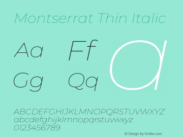 Montserrat Thin Italic Version 7.221;hotconv 1.0.109;makeotfexe 2.5.65596图片样张