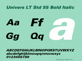 Univers LT Std 55 Bold Italic OTF 1.029;PS 001.004;Core 1.0.33;makeotf.lib1.4.1585 Font Sample