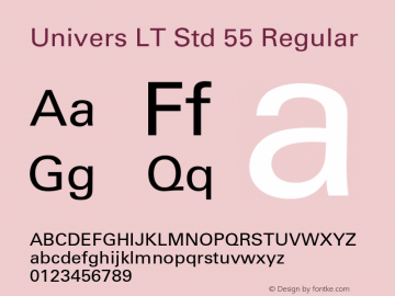 Univers LT Std 55 Regular OTF 1.029;PS 001.004;Core 1.0.33;makeotf.lib1.4.1585 Font Sample