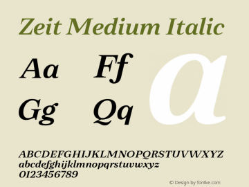 Zeit Medium Italic Version 1.000;hotconv 1.0.109;makeotfexe 2.5.65596图片样张