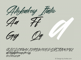 Alishakey Italic Version 1.00;August 24, 2021;FontCreator 13.0.0.2683 64-bit图片样张