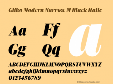 Gliko Modern Narrow M Black Italic Version 2.000;hotconv 1.0.109;makeotfexe 2.5.65596图片样张