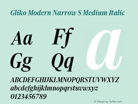 Gliko Modern Narrow S Medium Italic Version 2.000;hotconv 1.0.109;makeotfexe 2.5.65596图片样张
