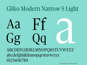 Gliko Modern Narrow S Light Version 2.000;hotconv 1.0.109;makeotfexe 2.5.65596图片样张