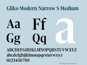 Gliko Modern Narrow S Medium Version 2.000;hotconv 1.0.109;makeotfexe 2.5.65596图片样张