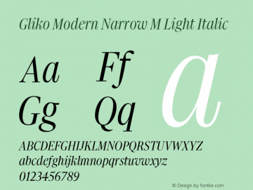 Gliko Modern Narrow M Light Italic Version 2.001图片样张