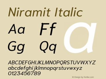 Niramit Italic Version 1.000; ttfautohint (v1.6)图片样张
