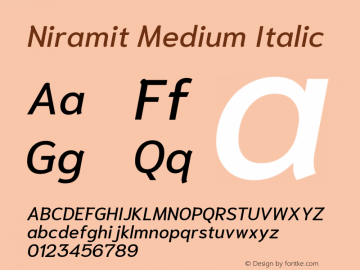 Niramit Medium Italic Version 1.000; ttfautohint (v1.6)图片样张