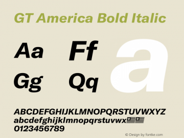 GT America Bold Italic Version 4.001;PS 004.001;hotconv 1.0.88;makeotf.lib2.5.64775图片样张