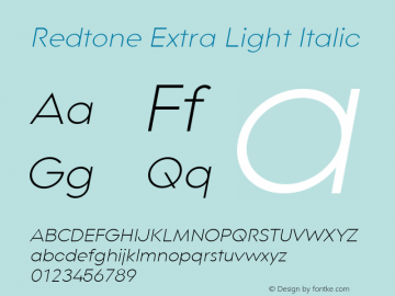 Redtone Extra Light Italic Version 1.000图片样张