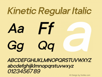 Kinetic Regular Italic Version 1.004;Fontself Maker 3.5.7图片样张